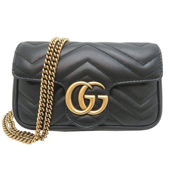 GUCCI Black Leather GG Marmont Shoulder Bag - Picture 1 of 10
